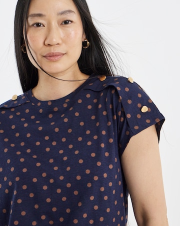 Navy Button Shoulder Bubble Hem Top