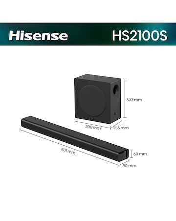 Hisense HS2100S 2.1ch 240W Soundbar with DTS Virtual X and Wireless Subwoofer