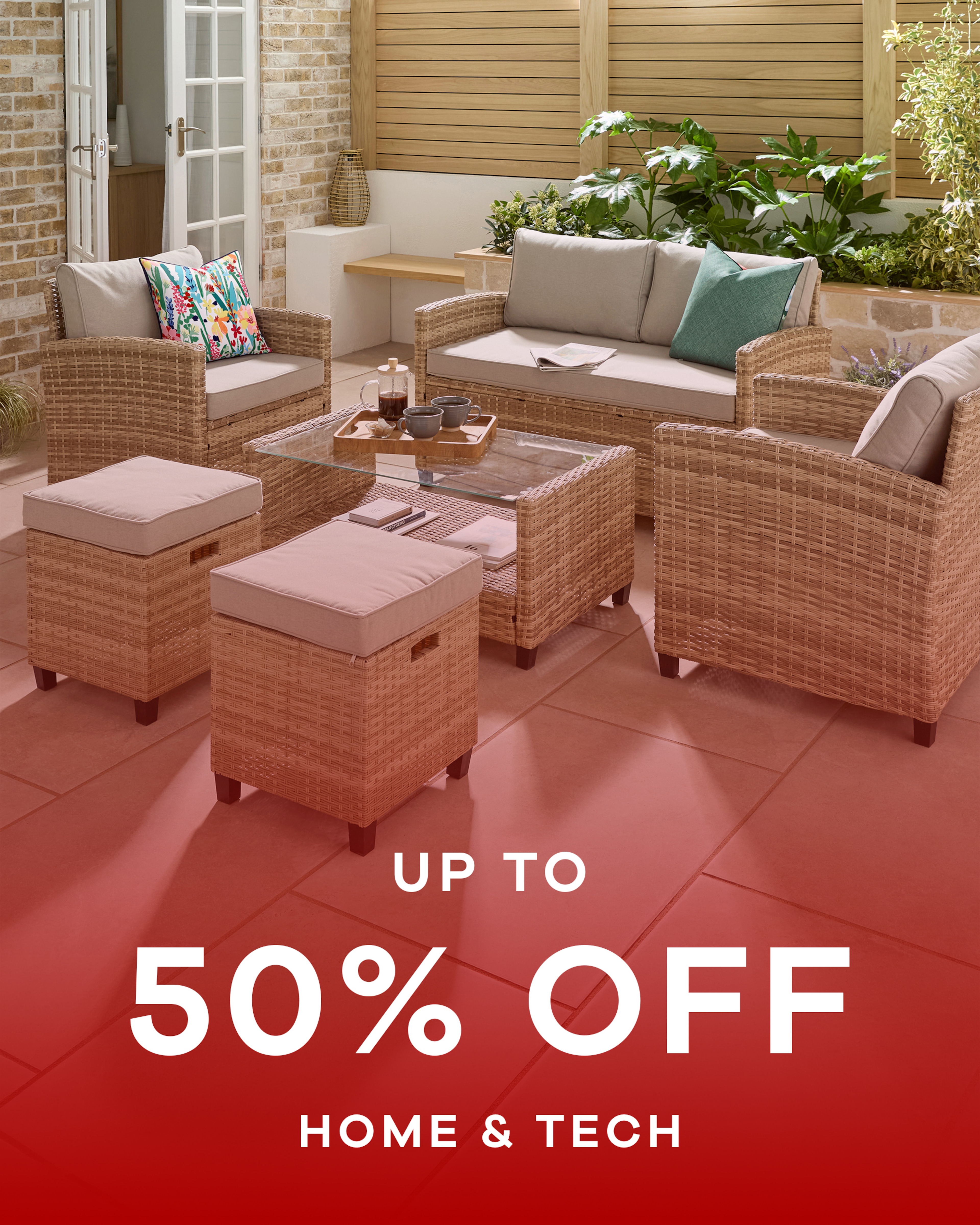 A garden furniture set. Up to 50% off home & tech.