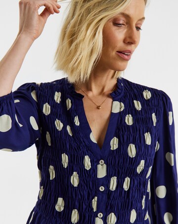 Ivory Spot Shirred Button Through Top