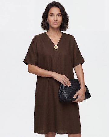 Linen Metal Trim Tunic Dress