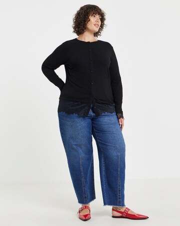 Simply Be Black Button Through Lace Trim Cardigan