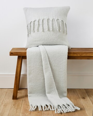 Faux Mohair Fringed Throw - Light Grey