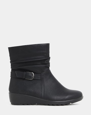 Cushion Walk Ruched Buckle Detail Wedge Boots - Wide Fit (E)