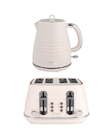 Salter Ripple Rapid Boil Kettle & Salter Ripple 4 Slice Toaster - Pink Bundle