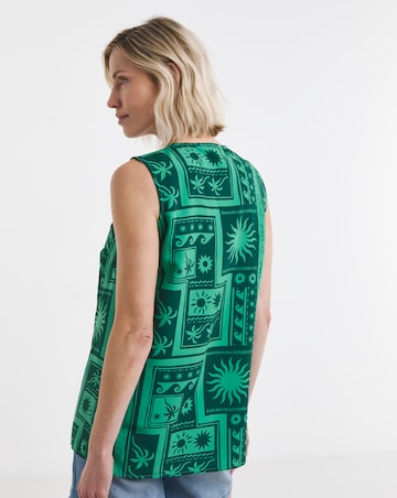 Abstract Print V Neck Woven Vest