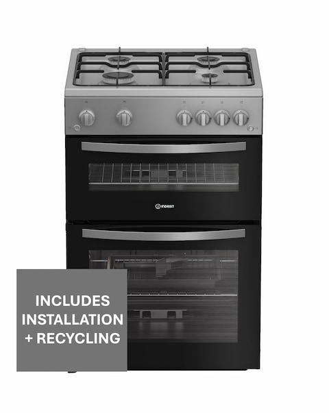 Indesit IDG6GS 60cm Gas Double Cooker - Silver + Installation