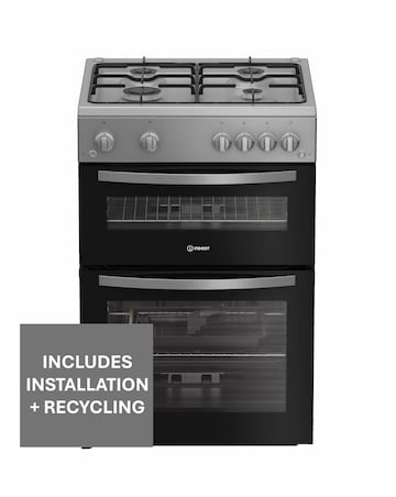 Indesit IDG6GS 60cm Gas Double Cooker - Silver + Installation