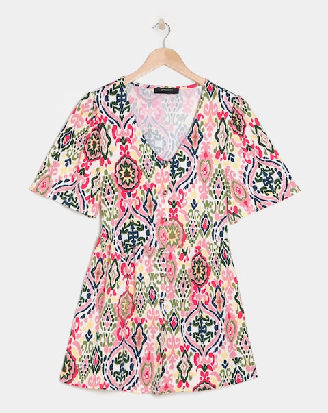 Aztec Print Angel Sleeve Longline Top