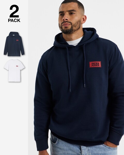 Jack & Jones Rush Hoodie and T-Shirt 2-Pack - Navy/White