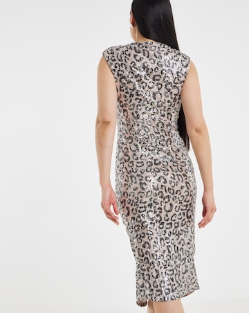 Leopard Linear Sequin Sleeveless Dress