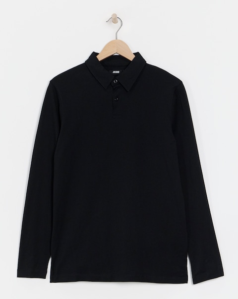 Long Sleeve Jersey Polo- Black