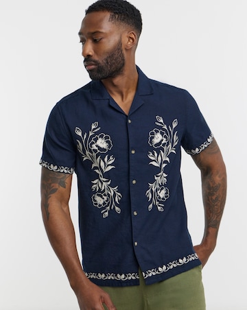 Navy Embroidered Short Sleeve Shirt