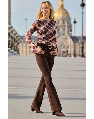 Sosandar Slash Neck Fluted Sleeve Top