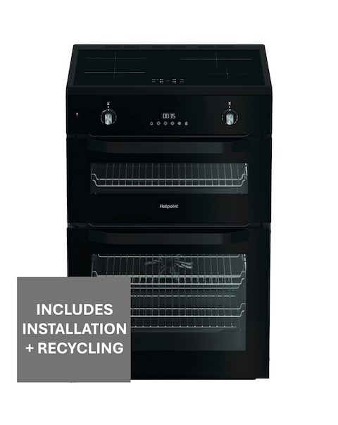 Hotpoint HDE6IDC2B1 60cm Electric Double Cooker Induction Hob - Black + Install