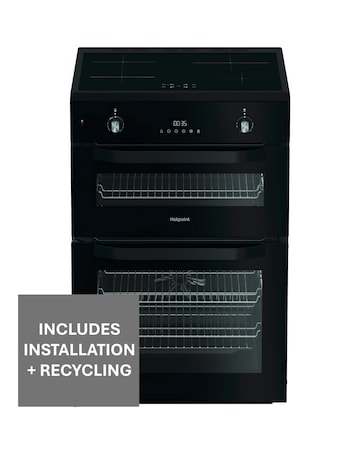 Hotpoint HDE6IDC2B1 60cm Electric Double Cooker Induction Hob - Black + Install