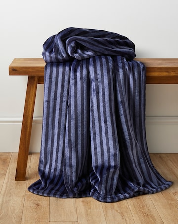 Printed Stripe Fleece Throw - Navy