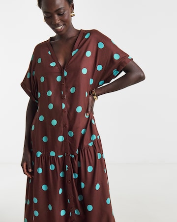 Spot Print Button Through Dress