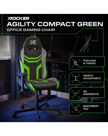 X Rocker Agility Compact Ergonomic PC Gaming Chair for Juniors - Green