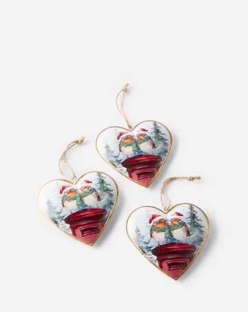 Gisela Graham Tin Heart Robin Hanging Decorations - Set of 3