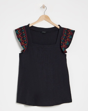 Square Neck Embroidered Sleeve Top