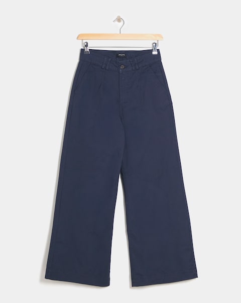 Navy Stretch Wide Leg Chino Trouser