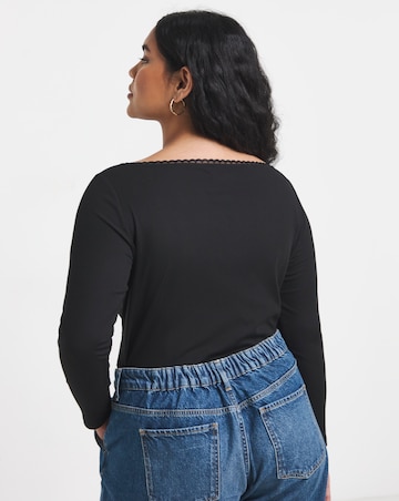 Simply Be Black Lace Slash Neck Long Sleeve Top
