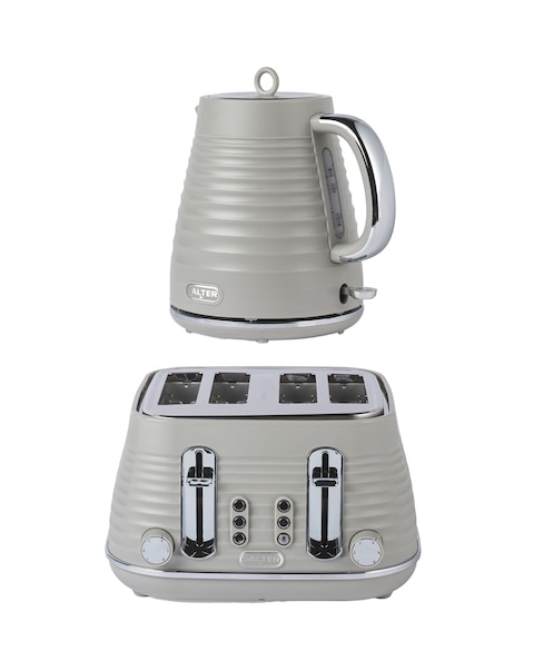 Salter Ripple Rapid Boil Kettle & Salter Ripple 4 Slice Toaster- Taupe Bundle