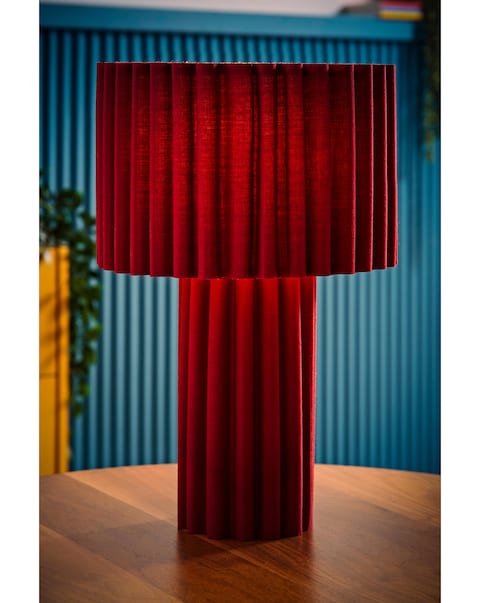 ValueLights Lenny Cherry Ribbed Fabric Table Lamp