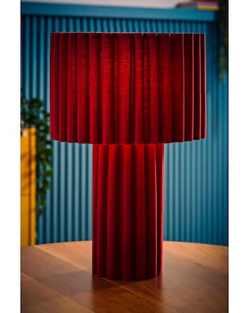 ValueLights Lenny Cherry Ribbed Fabric Table Lamp