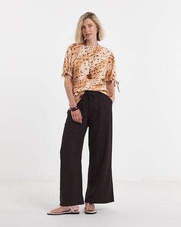 Linen Mix Elasticated Cuff Check Boxy Top