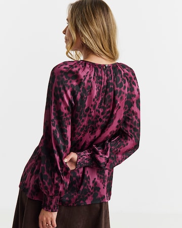 Pink Print Satin Raglan Blouse
