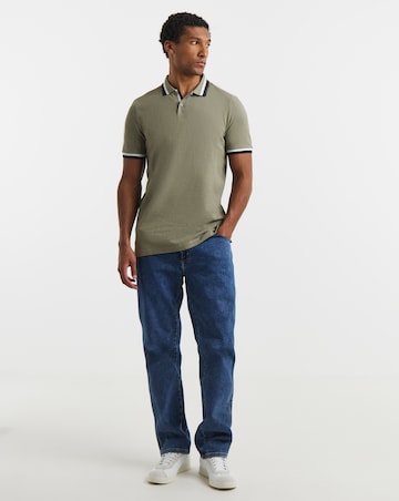 Tipped Pique Polo Long- Khaki