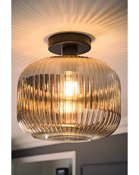ValueLights Calpe Large Matte Black Ribbed Smoke Glass Ceiling Light