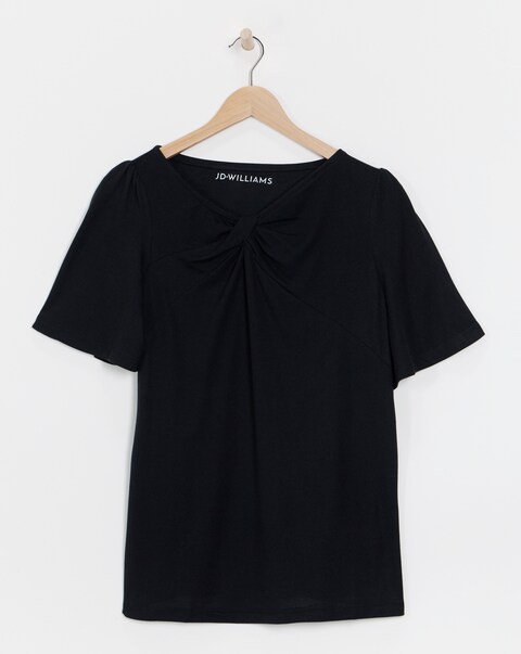 Twist Detail Angel Sleeve Top - Black