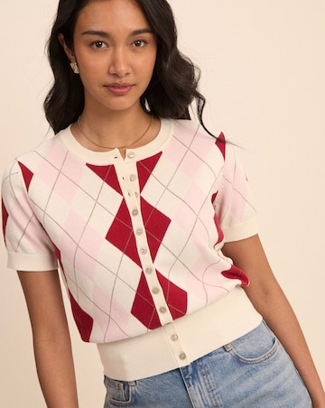 Nobody's Child Argyle Short Sleeve Cardi