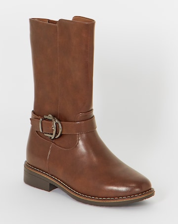 Cushion Walk Double Buckle Calf Height Boots - Wide Fit (E)