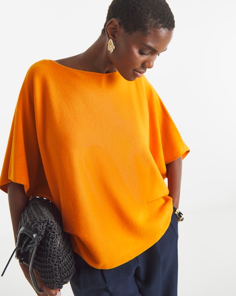 Orange Kimono Sleeve Knitted Jumper