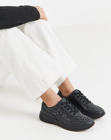 Heavenly Soles Rosetta Lace Up Patterned Leather Trainer - Wide Fit (E)