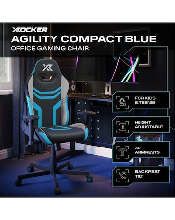 X Rocker Agility Compact Ergonomic PC Gaming Chair for Juniors - Blue