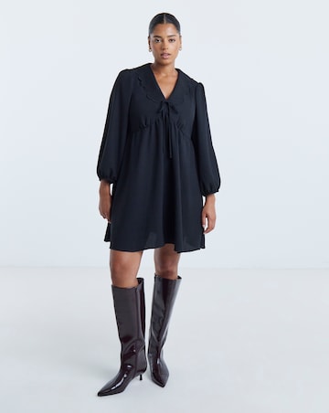 Simply Be Black Long Sleeve Collared Skater Dress