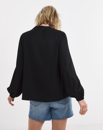 Broderie Trim Long Sleeve Blouse