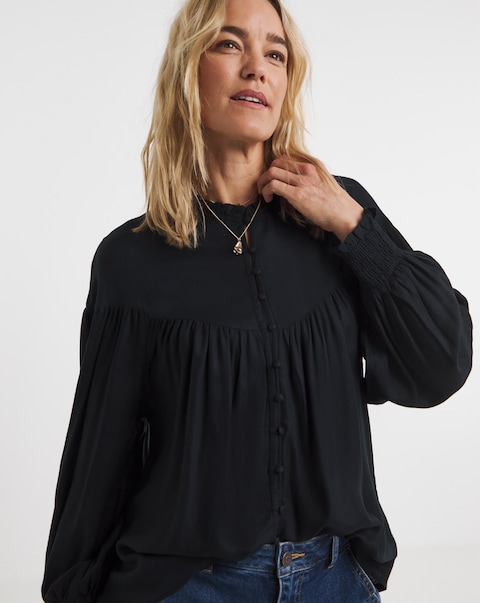 Womens Twill Feminine Blouse - Black