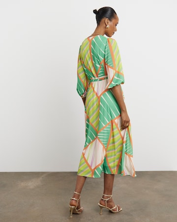 Joanna Hope Geo Print Functional Wrap Midi Dress