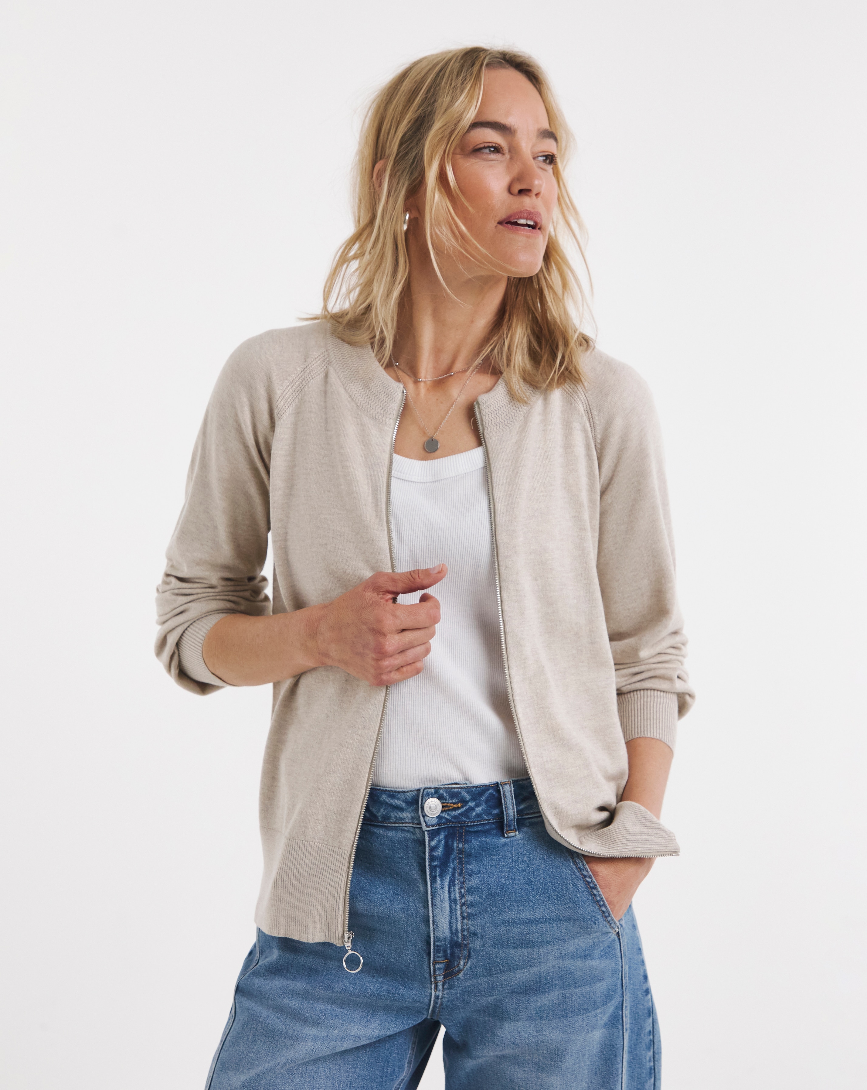 Oatmeal Fine Knit Bomber
