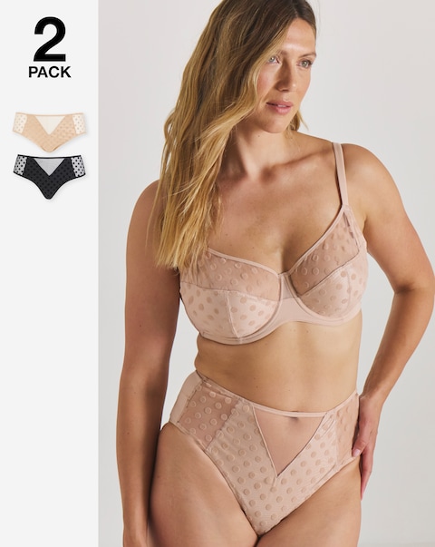 Pretty Secrets (2 Pack) Hannah Spot Full Brief Knickers Black/Almond