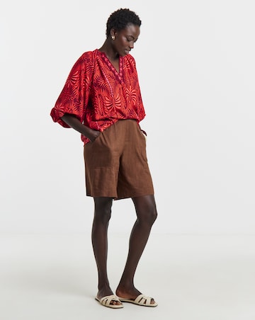 Collarless Puff Sleeve Top