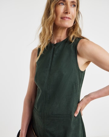 Olive Green Suedette Sleeveless Shift Dress