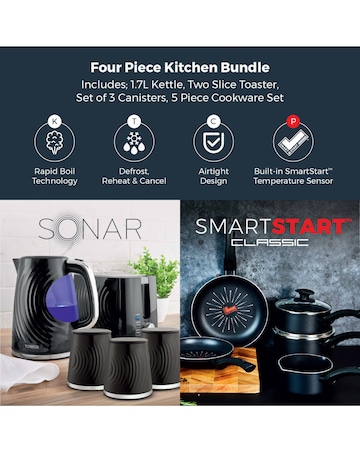Tower Kettle, 2 Slice, Canister, Pan Set