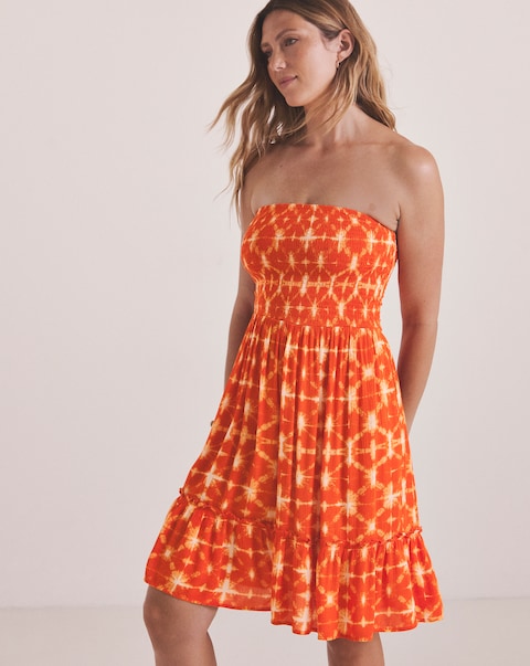 Shirred Bandeau Mini Beach Dress
